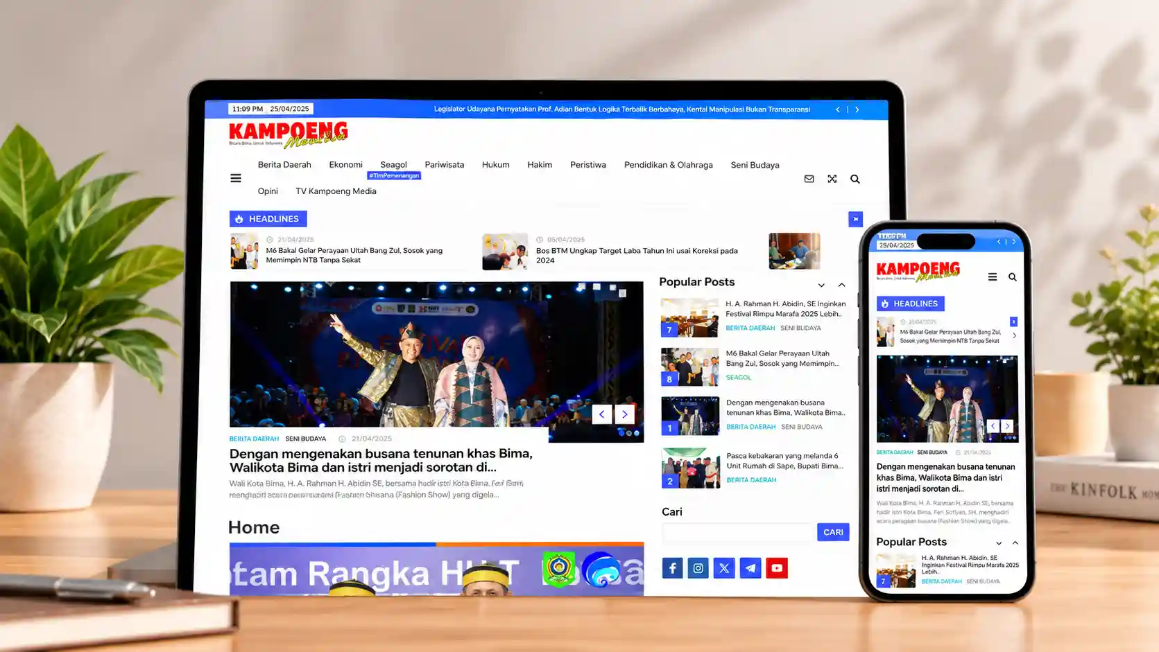 Tampilan website bisnis kuliner pada desktop dan perangkat mobile