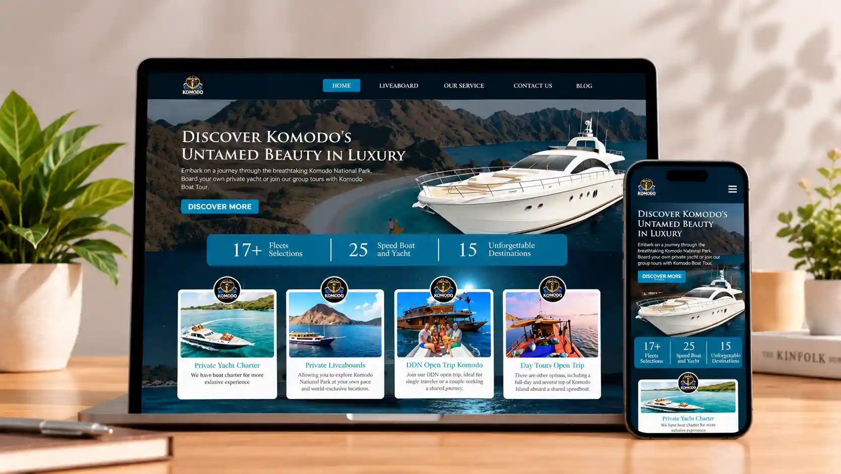 Tampilan website klinik pada desktop dan perangkat mobile