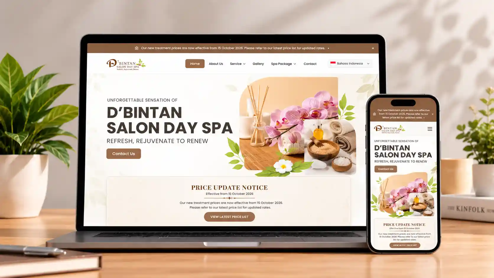 Tampilan website D’Bintan Spa pada desktop dan perangkat mobile