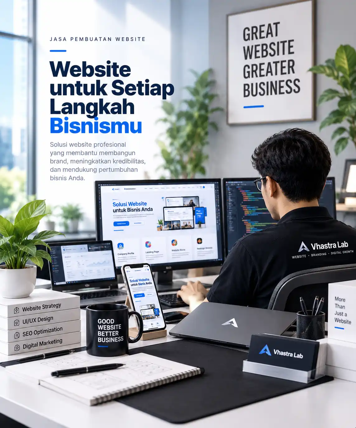 Vhastra Lab membantu bisnis membangun website profesional dan identitas brand digital